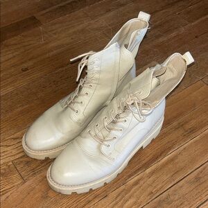 Sam Edelman Cream Lace-Up Combat Boots